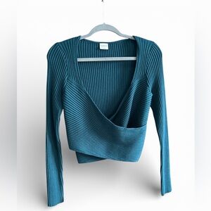 ABERCROMBIE & FITCH LuxeLoft Soft Slim Wrap Ballet Sweater Ribbed‎ Teal Green L